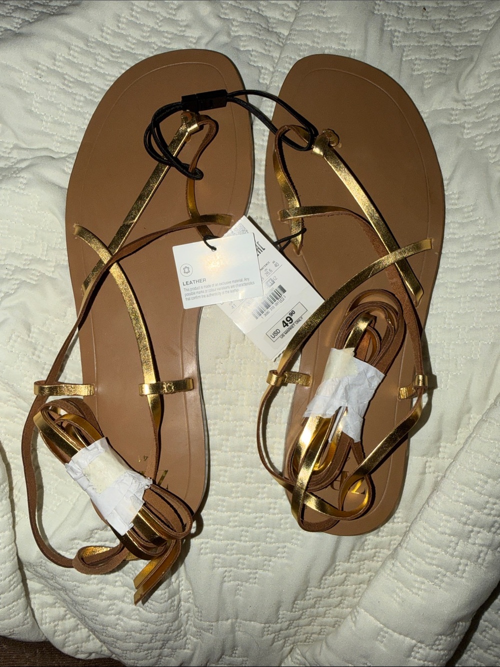 Zara Gold Metallic Leather Strappy Sandals